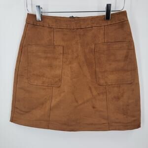 Old Navy Skirt Womens 2 Brown Faux Suede Mini Pockets Back Zip Up
